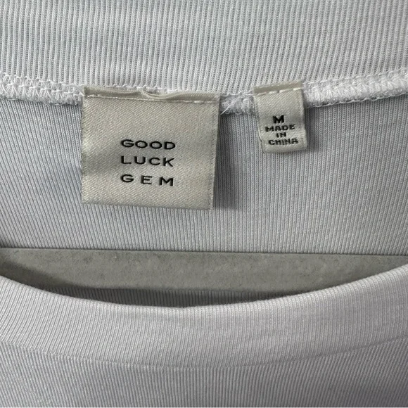 Good Luck Gem Drawstring Hem Tee White Size Medium Slouchy Rayon Top Lagenlook - Picture 3 of 4
